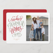 赤と緑の暖かい願いのホリデーフォトカード 招待状 (正面/裏面)