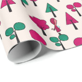 赤と緑の木と女の子 ラッピングペーパー (ロールコーナー)