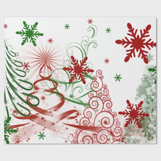 赤と緑の木クリスマスラッピング紙 ラッピングペーパー (フラット)
