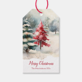 赤と緑の松のクリスマス ギフトタグ