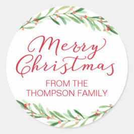 赤と緑の枝のクリスマスステッカー ラウンドシール