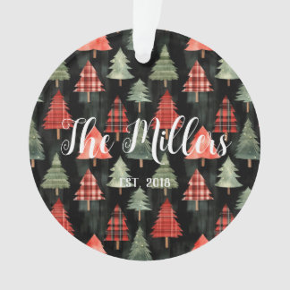 赤と緑の格子模様のクリスマスツリーが黒に オーナメント