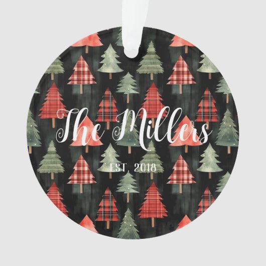 赤と緑の格子模様のクリスマスツリーが黒に オーナメント (正面)