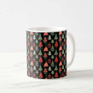 赤と緑の格子模様のクリスマスツリーが黒に コーヒーマグカップ
