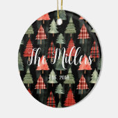 赤と緑の格子模様のクリスマスツリーが黒に セラミックオーナメント (左)