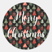 赤と緑の格子模様のクリスマスツリーが黒に ラウンドシール (正面)