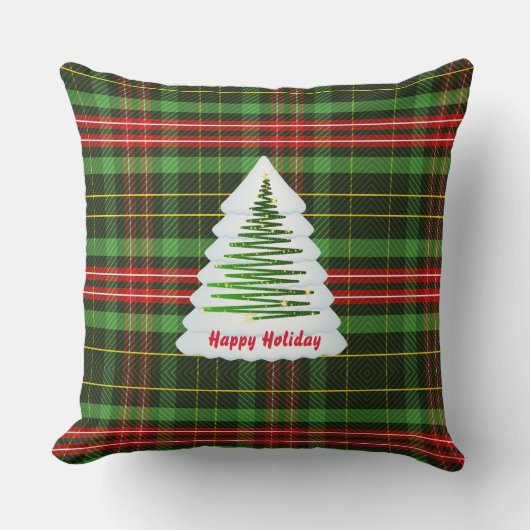 赤と緑の格子模様のクリスマス装飾用クッション クッション (正面)