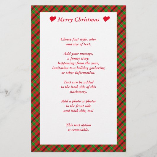 赤と緑の格子模様のクリスマス 便箋 (正面)