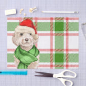 赤と緑の格子模様のコックパクリスマスドッグ 薄葉紙 (クラフト)