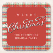 赤と緑の格子模様のメリークリスマスカスタム スクエアペーパーコースター (正面)