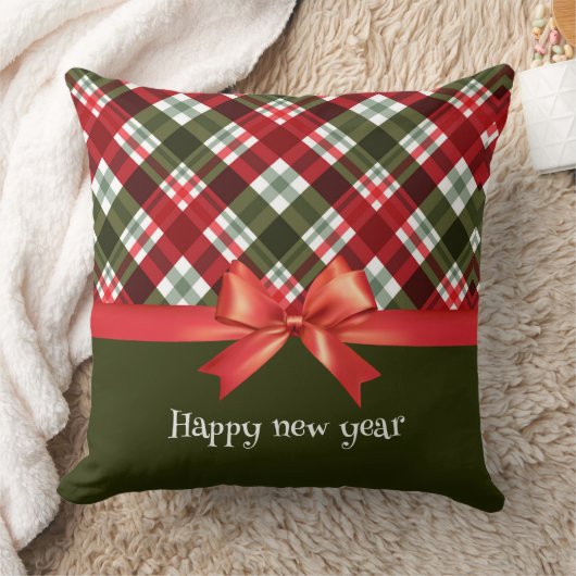 赤と緑の格子模様の休日装飾用クッション クッション (ブランケット)