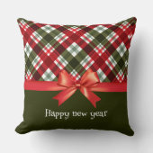 赤と緑の格子模様の休日装飾用クッション クッション (正面)