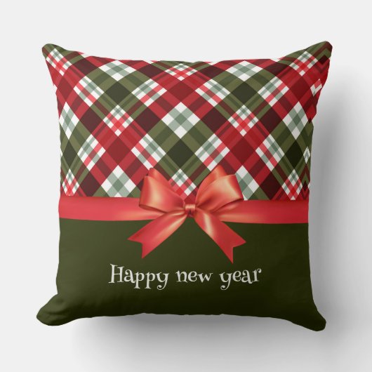 赤と緑の格子模様の休日装飾用クッション クッション (正面)