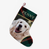 赤と緑の格子模様の伝統クリスマス スモールクリスマスストッキング (正面 (吊り時))