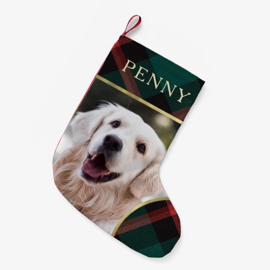 赤と緑の格子模様の伝統クリスマス スモールクリスマスストッキング (正面 (吊り時))