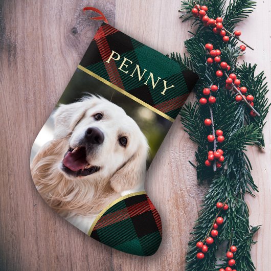 赤と緑の格子模様の伝統クリスマス スモールクリスマスストッキング