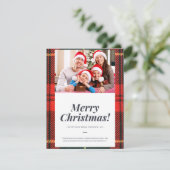 赤と緑の格子模様の写真を添えた陽気なクリスマスカード シーズンカード (スタンド正面)