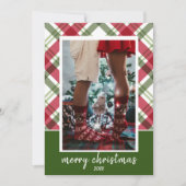 赤と緑の格子模様の写真クリスマスカード シーズンカード (正面)
