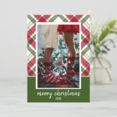 赤と緑の格子模様の写真クリスマスカード シーズンカード (スタンド正面)