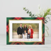 赤と緑の格子模様の写真クリスマスカード 招待状 (スタンド正面)