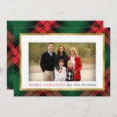 赤と緑の格子模様の写真クリスマスカード 招待状 (正面/裏面)