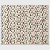 赤と緑の格子模様の木のクリスマスパターン ラッピングペーパー (フラット)