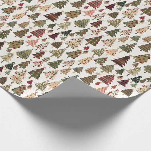 赤と緑の格子模様の木のクリスマスパターン ラッピングペーパー (角)