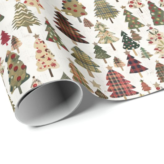赤と緑の格子模様の木のクリスマスパターン ラッピングペーパー (ロールコーナー)