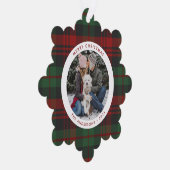 赤と緑の格子模様の独身の写真の休日 オーナメントカード (右)