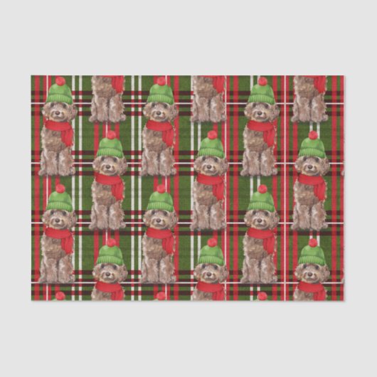 赤と緑の格子模様の茶色のコックポークリスマス 薄葉紙 (正面)