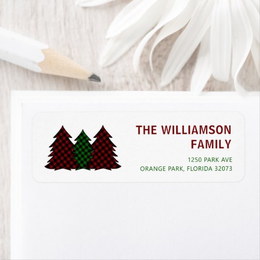 赤と緑の格子模様クリスマスツリーズフェスティバル ラベル (インサイチュ)
