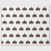 赤と緑の格子模様クリスマスツリーラッピング紙 ラッピングペーパー (フラット)