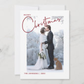 赤と緑の格子模様メリークリスマススクリプト写真 シーズンカード (正面)