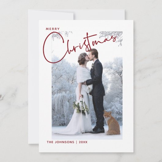 赤と緑の格子模様メリークリスマススクリプト写真 シーズンカード (正面)