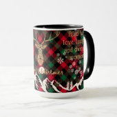 赤と緑の格子状のトナカイ素朴のクリスマスマグカップ マグカップ (正面右)