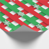 赤と緑の格子状の雪の市松模様にクリスマス ラッピングペーパー (角)