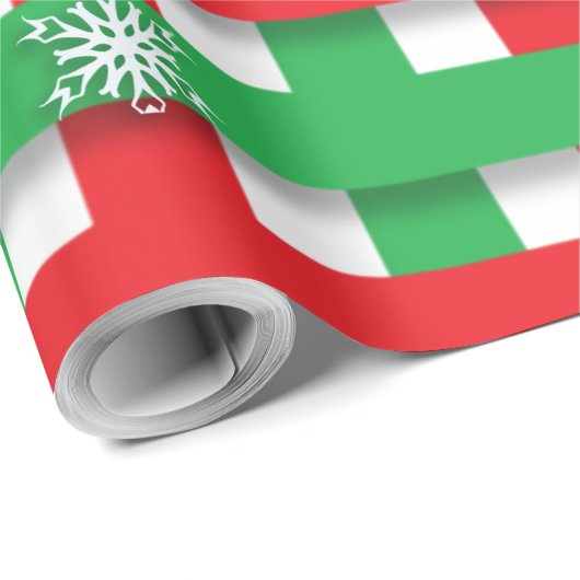 赤と緑の格子状の雪の市松模様にクリスマス ラッピングペーパー (ロールコーナー)