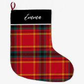 赤と緑の格子状伝統的の名前モノグラム ラージクリスマスストッキング (正面)