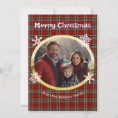 赤と緑の格子縞の写真 白い雪の結晶 偽の金 シーズンカード (正面)