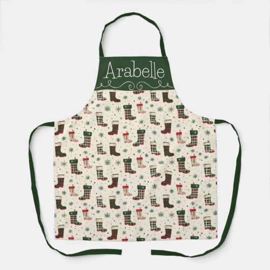 赤と緑の格子縞の冬のブーツ エプロン (正面)