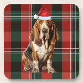 赤と緑の格子縞の犬のクリスマス コースター (正面)