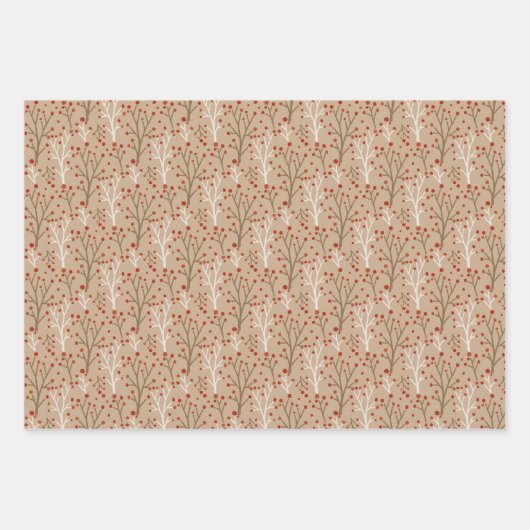 赤と緑の植物の果実のギフトラップ ラッピングペーパーシート (正面3)