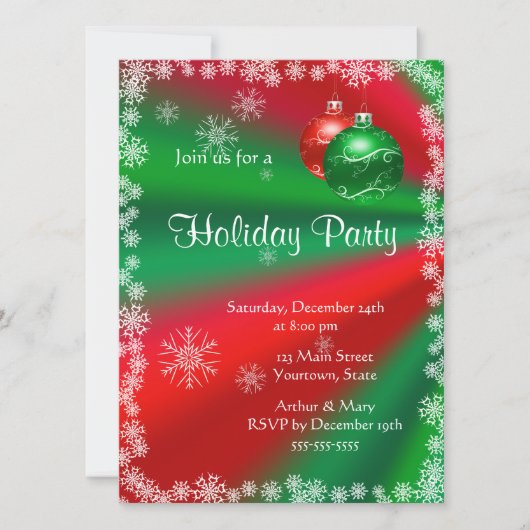 赤と緑の楽しいホリデーパーティー 招待状 (正面)