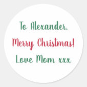 赤と緑の母からのメリークリスマス ラウンドシール (正面)