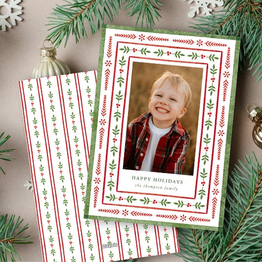 赤と緑の民俗にインスパイアされた水彩画風の1枚の写真 シーズンカード