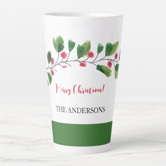 赤と緑の水のカラーベリーブランチパーソナライズされた カフェラテマグ (正面)