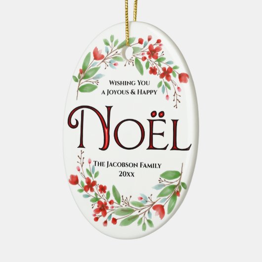 赤と緑の水の色のフローラノエル写真クリスマス セラミックオーナメント (左)