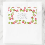 赤と緑の水の色の葉パターン2ラベル 長方形シール (バッグ)