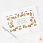 赤と緑の水の色の葉パターン2ラベル 長方形シール (封筒)