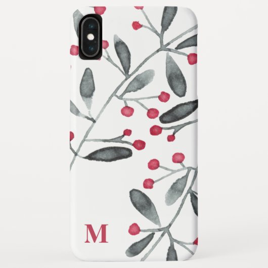 赤と緑の水の色ホリーブランチのモノグラム Case-Mate iPhoneケース (裏面)